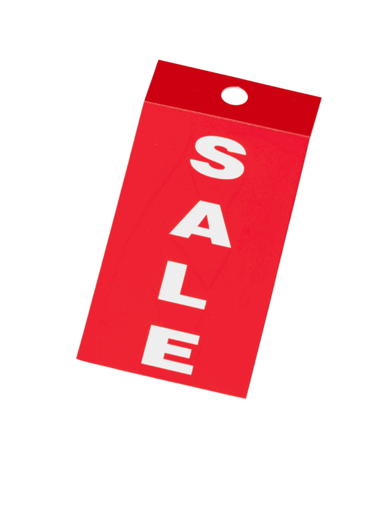 Banner for hanger with sale printed on it