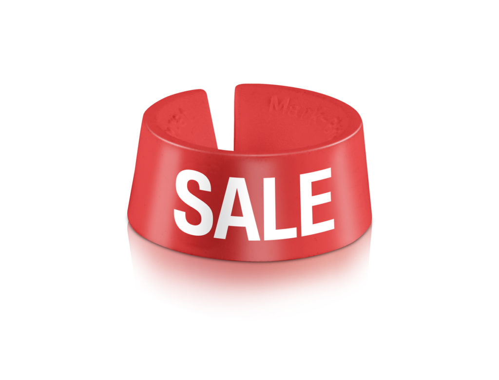A red hanger marker with sale on it