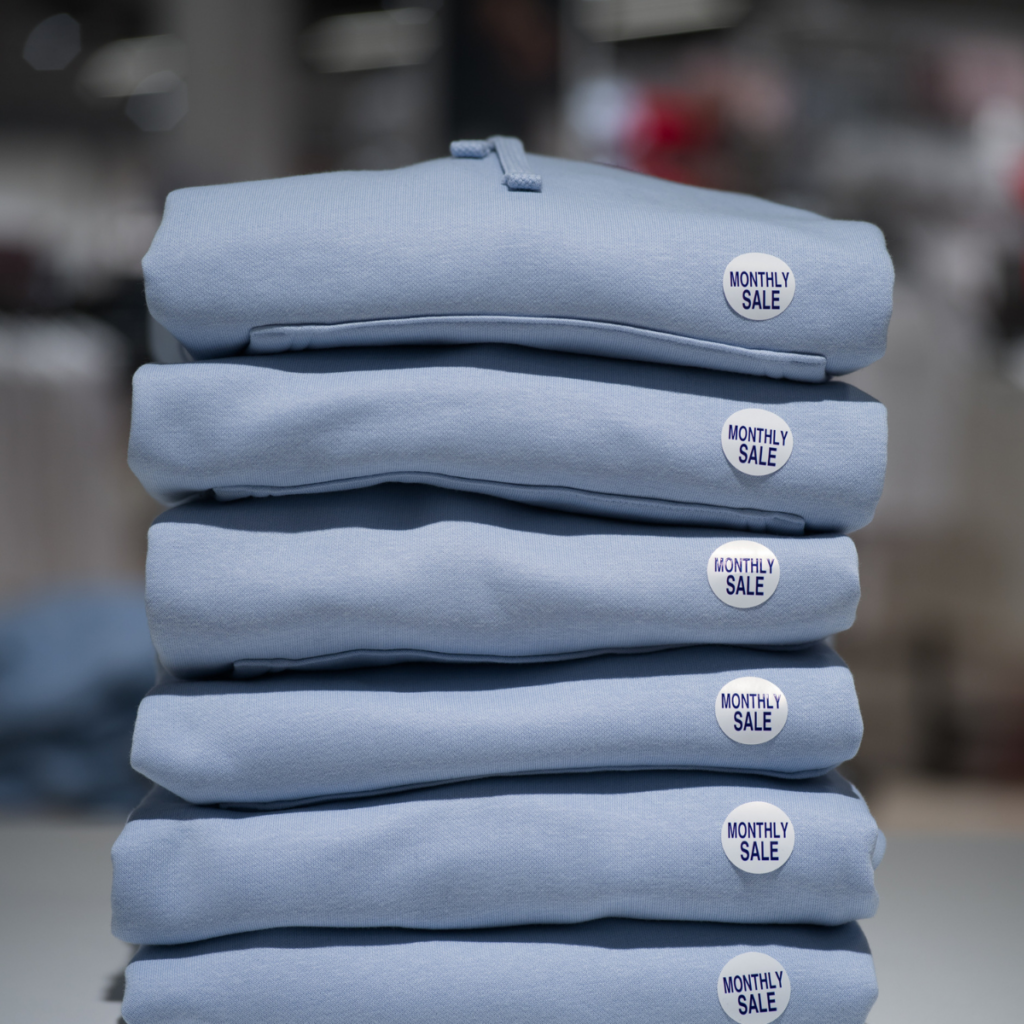 Apparel size stickers on sweaters